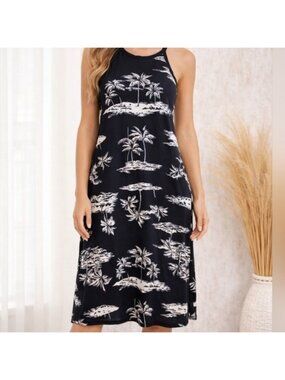 Tropical Print Black and White Dress